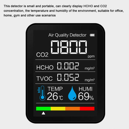 USB Rechargeable 5 in 1 Air Quality Monitor CO2 TVOC HCHO Temp Humidity