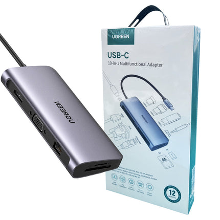 10-in-1 USB-C Multiport: HDMI+VGA+LAN+3USB+SD+AUX+PD