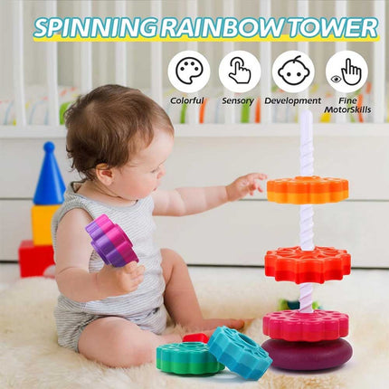 Fun Spinning Rainbow Stacking Tower with Gears for Toddlers