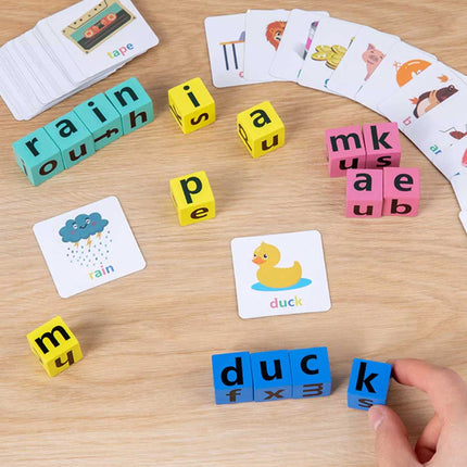 Wooden Crossword Puzzle 16 Bricks Montessori Spelling Game Educational Toy