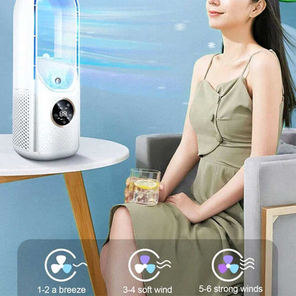 Portable Leafless Electric Fan 6 Speed Silent Timer Air Cooler Conditioner
