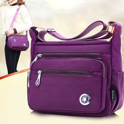 Canvas Messenger Bag Women Multi Pockets Cross Body Shoulder Handbag