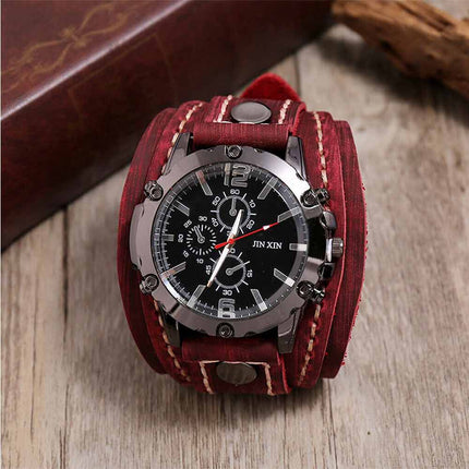 Military Retro PU Leather Strap Watch Men Punk Quartz Cuff Wristwatch
