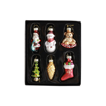 Retro Glass Christmas Tree Hanging Decorations Set of 6 Nostalgic