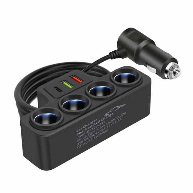 4 Way 12V 24V Car USB Charger Splitter Cigarette Lighter Power Adapter