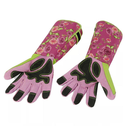 Ladies Thorn Proof Long Sleeve Leather Gardening Gloves with Gauntlet Cuff