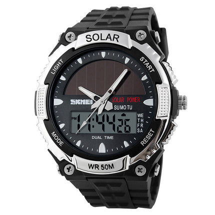 Men's Solar Sports Watch Dual Time LED Digital Waterproof Analog