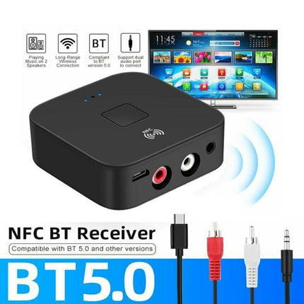 Wireless Bluetooth 5.0 Audio Receiver NFC 3.5mm Jack to 2RCA Music Adapter