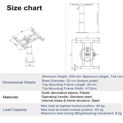 Adjustable Height Lift Boat RV Table Leg - 360° Rotating Swivel Pedestal, Sturdy Design for Caravan, Camper & Boat Indoor Use
