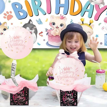 Money Pull Box with Balloon Gift, Fun Surprise Birthday Party Set