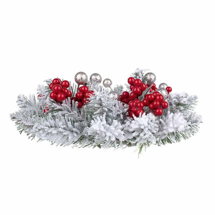 Christmas Snowy Red Berry Wreath Candle Ring Table Centrepiece 1Pc