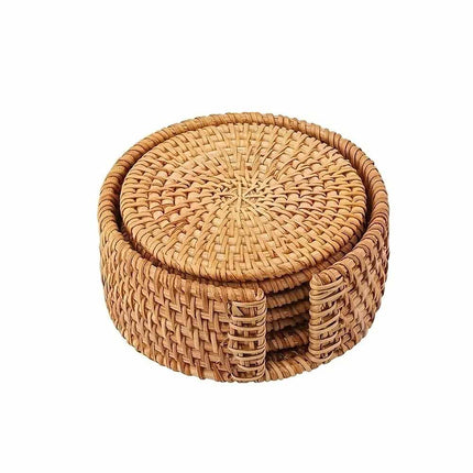 6-Piece Rattan Coaster Set with Base, Heat Resistant Autumn Cup Mats
