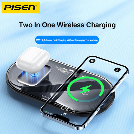 PISEN 2-in-1 Wireless Charging Station Transparent for iPhone AirPods Watch