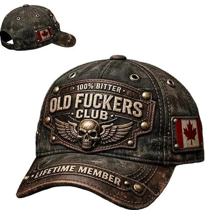Adjustable Old F*ckers Club Cap, Distressed Vintage Hat with 3D Design