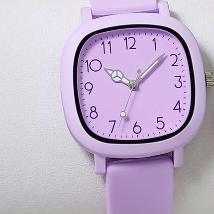 Fashion Purple Silicone Quartz Watch for Women, Stainless Steel Case