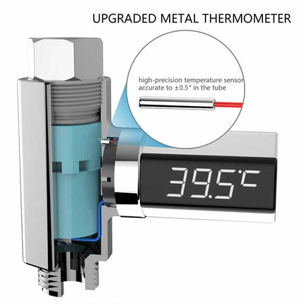 LED Shower Thermometer Self Generating Flow Water Celsius Display AU