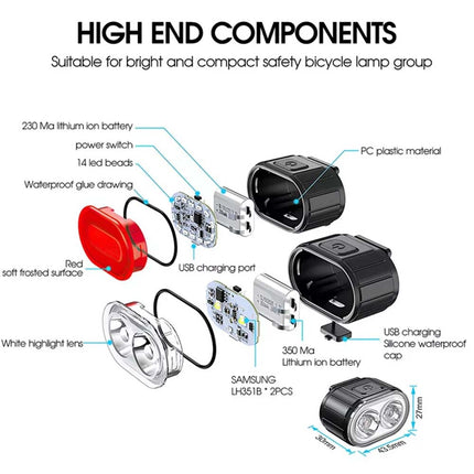 2PCS Super Bright Bicycle LED Light Set Front Rear Waterproof Bike Lamp