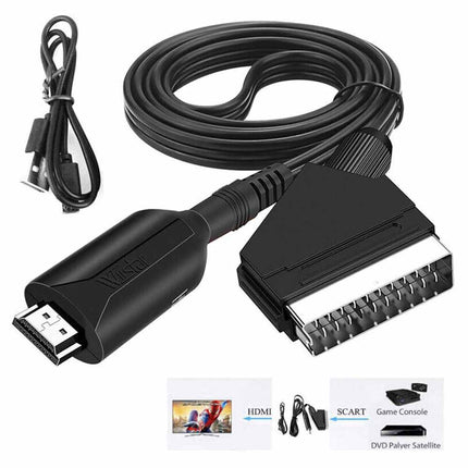 Portable SCART HDMI Converter Adapter Video Audio with USB Cable for TV