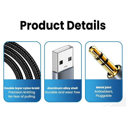 USB to 3.5mm Audio Cable Male to Male Aux Line Adapter Wire
