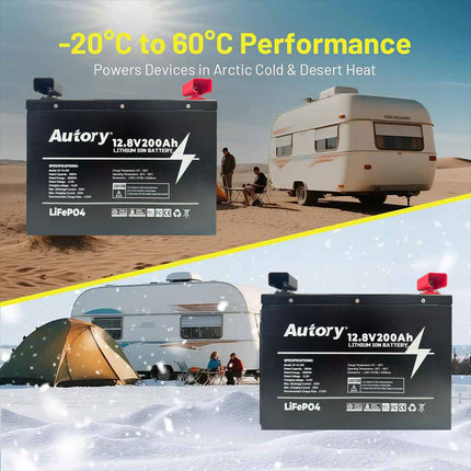 Autory 12.8V 200Ah High-Capacity LiFePO4 Battery - RV Metal Case Mount Bracket