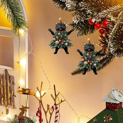 2x Cute Cat Christmas Tree Hanging Ornaments Acrylic Pendant Decor