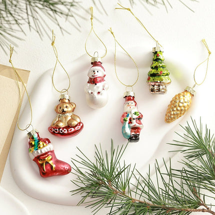 Retro Glass Christmas Tree Hanging Decorations Set of 6 Nostalgic