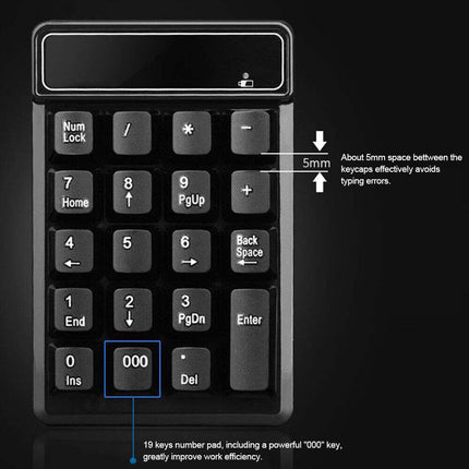 Wireless Numeric Keypad 2.4GHz, 19 Keys, Mechanical Feel Keyboard
