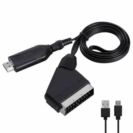 Portable SCART HDMI Converter Adapter Video Audio with USB Cable for TV