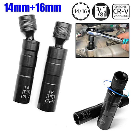 2X Magnetic Thin Wall Swivel Spark Plug Socket Removal Tool 12Pt 14mm+16mm