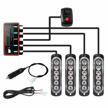 4x 6 LED Amber Strobe Marker Light Bar Flashing Beacon for Car 12V
