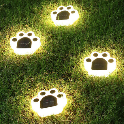 4Pcs Animal Bear Paw Solar Garden Lights, Waterproof Outdoor Yard Lamp