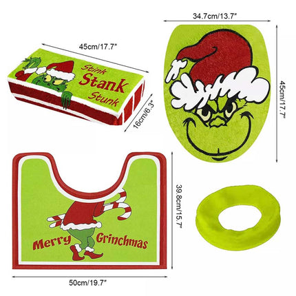 Christmas Green Cartoon Character Bathroom Set Toilet Seat Cover Xmas
