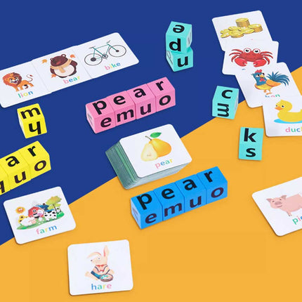 Wooden Crossword Puzzle 16 Bricks Montessori Spelling Game Educational Toy
