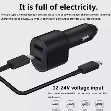 60W Dual Car Charger 45W+15W USB-C & USB-A Super Fast Charging