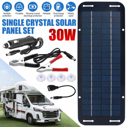 Portable 12V 30W Solar Panel Trickle Battery Charger Waterproof Boat