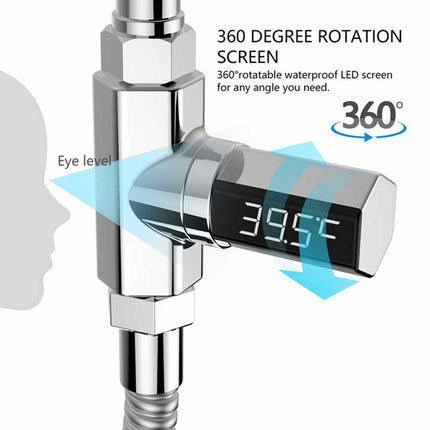 LED Shower Thermometer Self Generating Flow Water Celsius Display AU