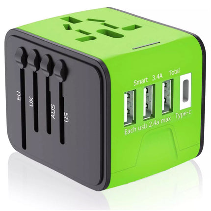 Universal Travel Adapter 3.4A: 3 USB + Type-C, Fast Charging