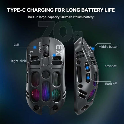 TWOLF X3 RGB Gaming Mouse: PixArt PAW3311 Sensor, 12000 DPI, 500mAh Battery, Dual Mode 2.4G Wireless/Wired for PC Gamer