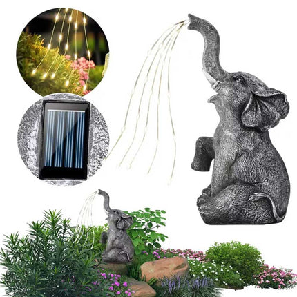 Solar Powered Elephant Statue Resin Garden Light Patio Decor