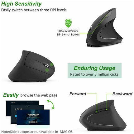 Rechargeable Vertical 1600DPI 2.4GHz Wireless Mouse Right Hand