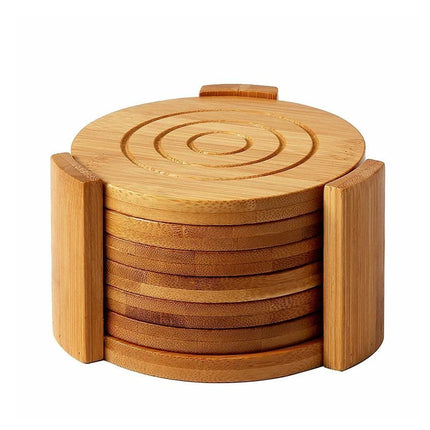 Drink Coasters Set of 6, Natural Bamboo Round Coaster Tea Coffee Cup Mat