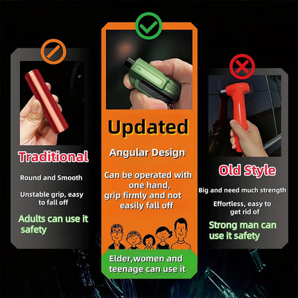 3PCS 2-in-1 Car Window Breaker & Seatbelt Cutter Keychain Glass Hammer