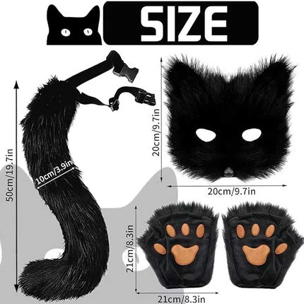 Furry Cat Fox Cosplay Mask Set Christmas Party Costume Tail Paws