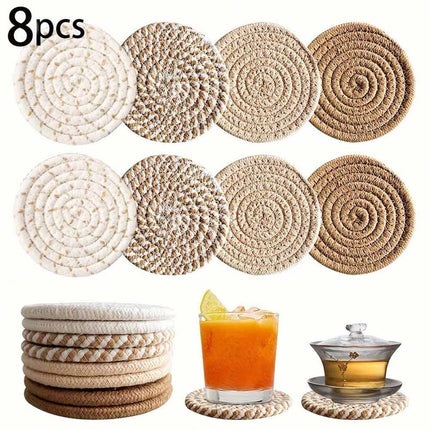 8pcs Non-Woven Heat Resistant Cup Coasters Set with Iron Frame, Non-Slip Drink Mat