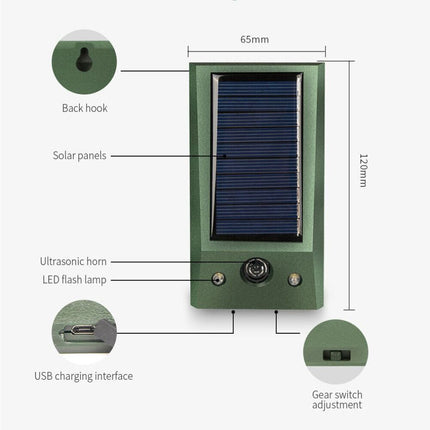 Solar Ultrasonic Animal Repeller IP66 Cat Dog Fox Pest Scarer Deterrent
