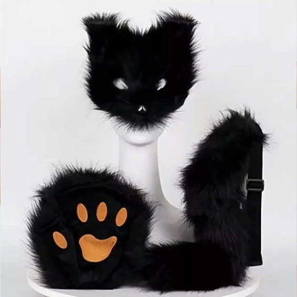 Furry Cat Fox Cosplay Mask Set Christmas Party Costume Tail Paws