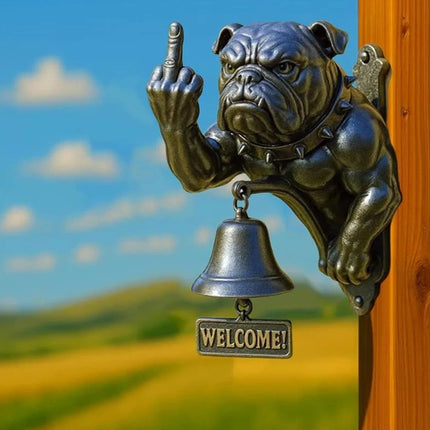 Funny Rustic Bulldog Doorbell, Cast Iron Door Ring with Character