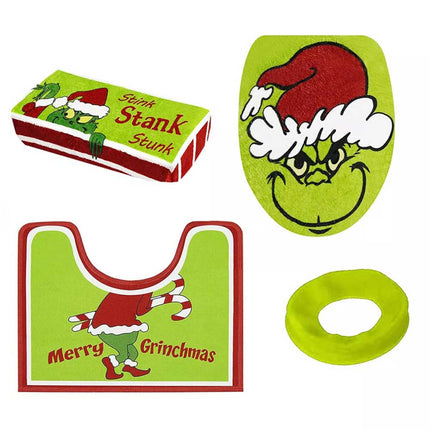 Christmas Green Cartoon Character Bathroom Set Toilet Seat Cover Xmas