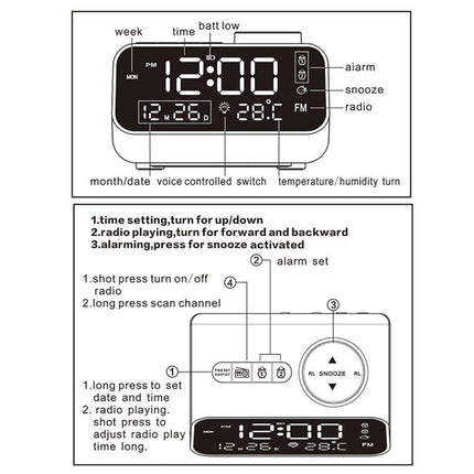 LED Digital Alarm Clock with Calendar, Temperature, FM Radio & Snooze