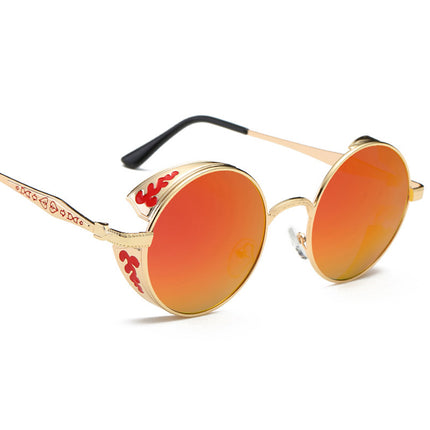 Men Women Steampunk Round Polarized Sunglasses UV400 for Driving Retro